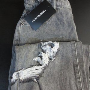 PRETTY LITTLE THING WASHED GREY EXTREME DISTRESS LOOSE LADIES JEAN - SIZE 6